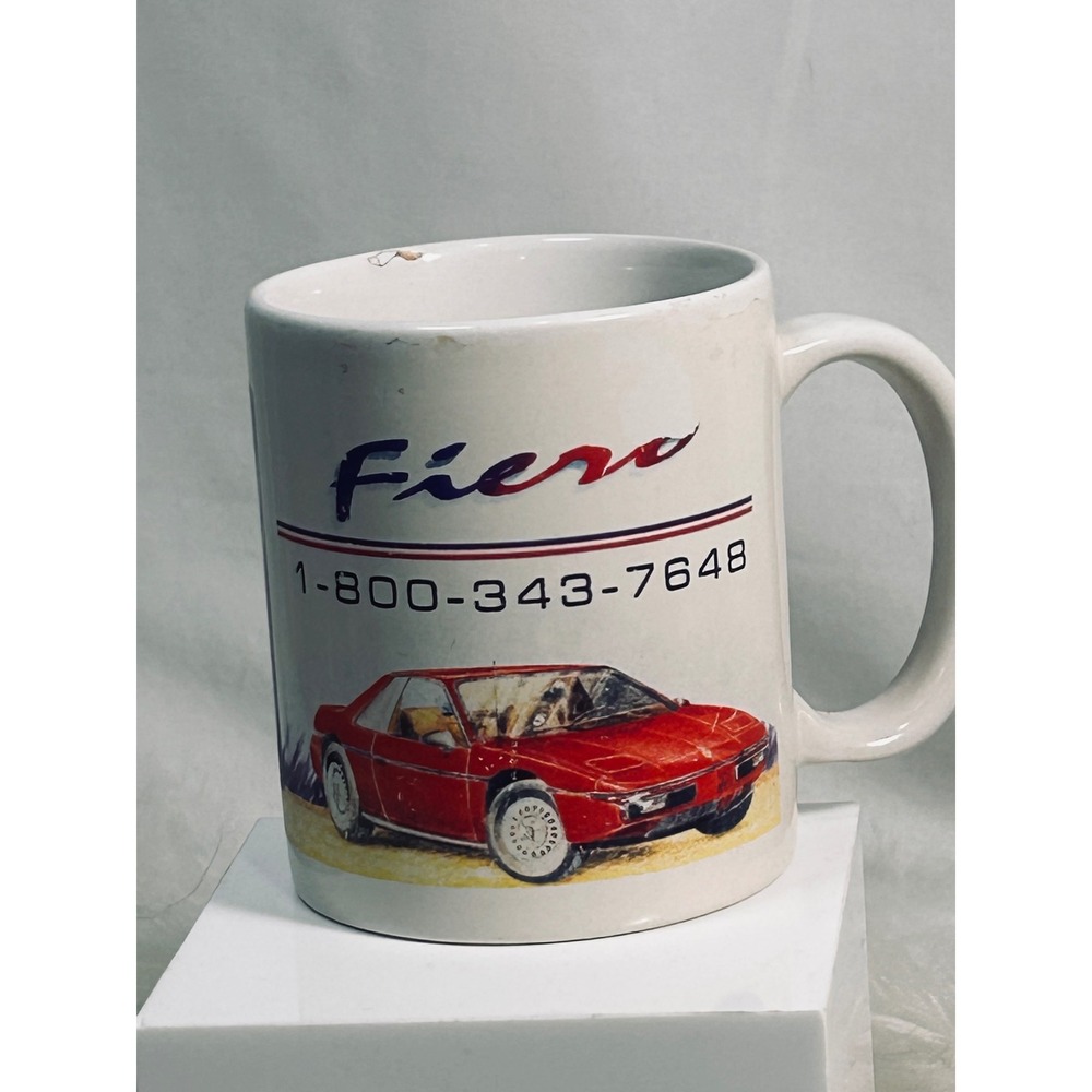 Vintage Pontiac Fiero Coffee Mug Red White GT American Flag 1-800-343-7648 Car